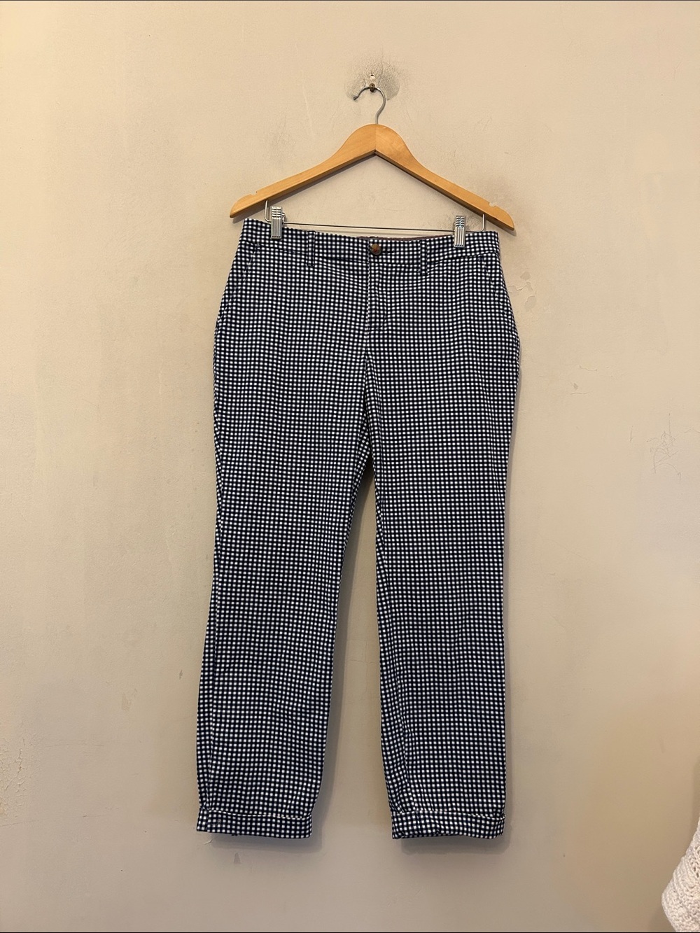 Tommy Hilfiger Navy and White Checked Cotton Ankle Pants Size 8 EUC